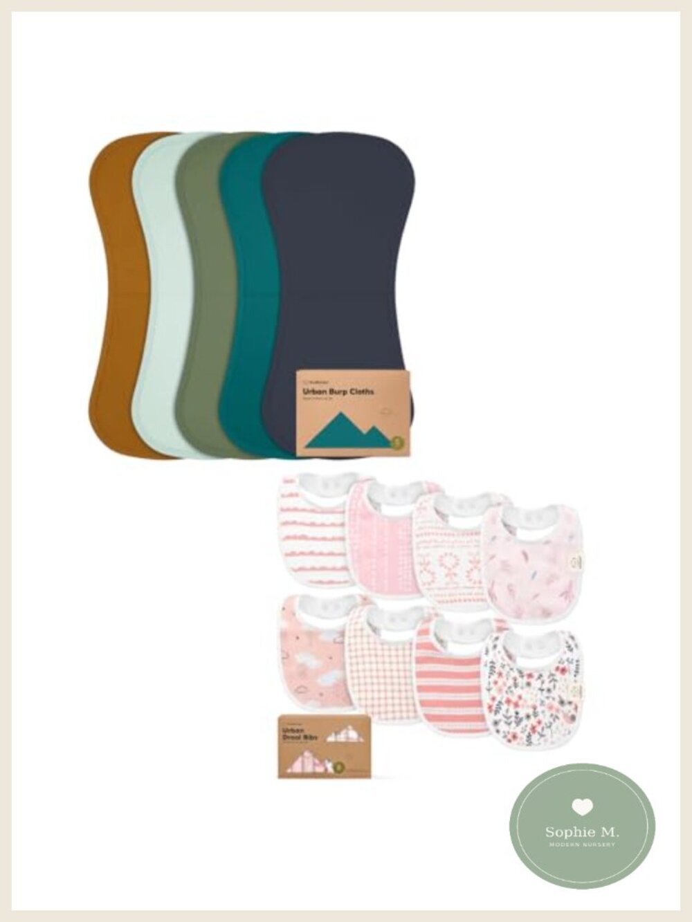 5-Pack Burp Cloths & 8-Pack Baby Bibs Set GOTS Cotton Absorbent